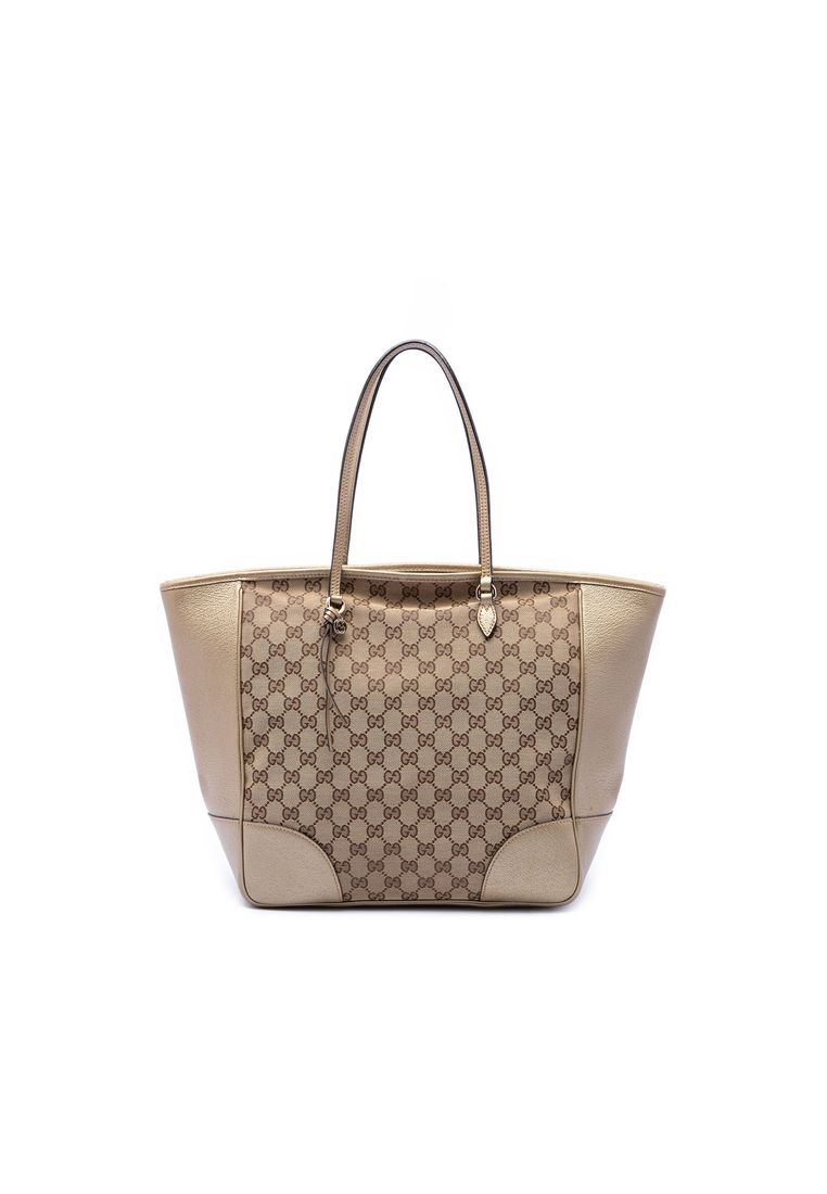 Pre-Loved Gucci Gg Canvas And Metallic Calfskin Bree Tote