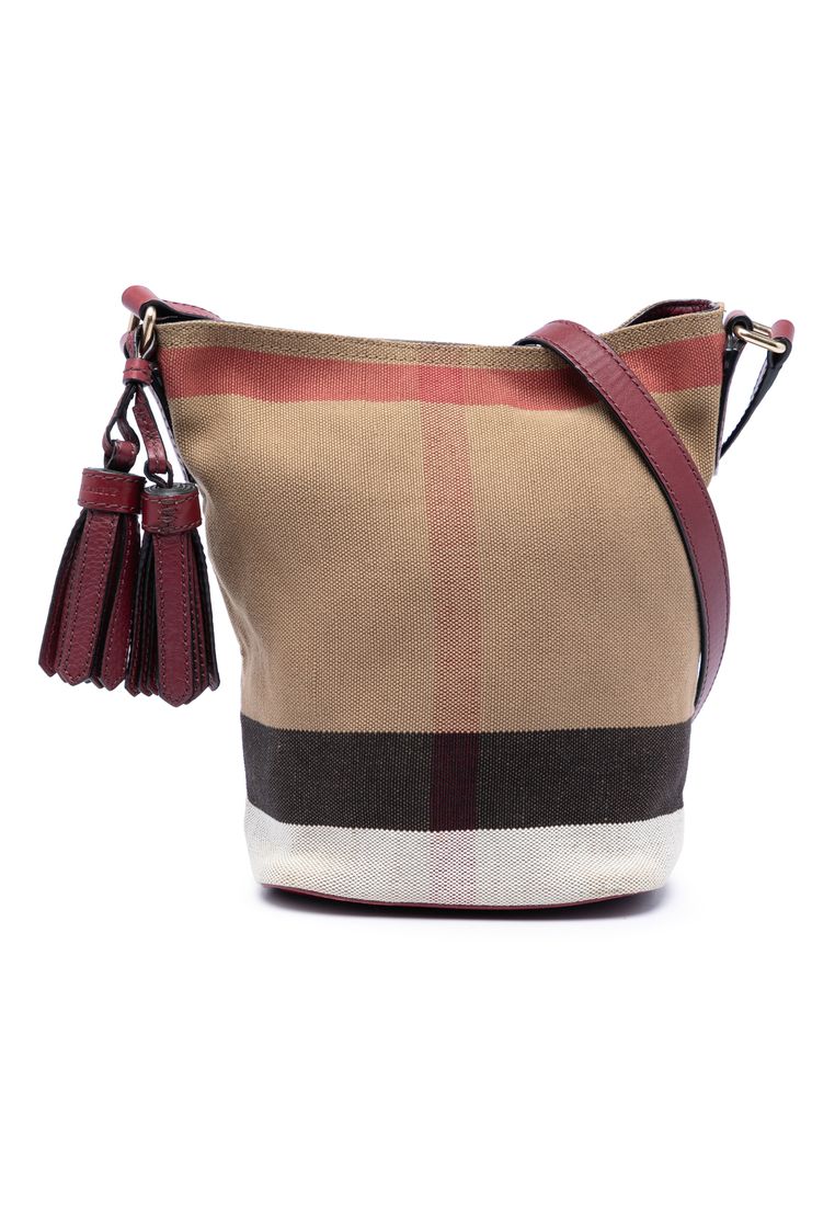 Pre-Loved Burberry Mini Mega Check Canvas Ashby Tassel Bucket Bag