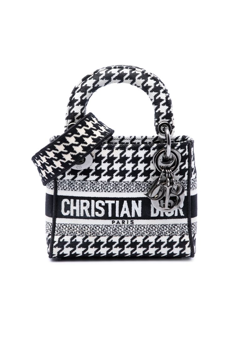 Pre-Loved Dior Mini Embroidered Canvas Houndstooth Lady D Lite