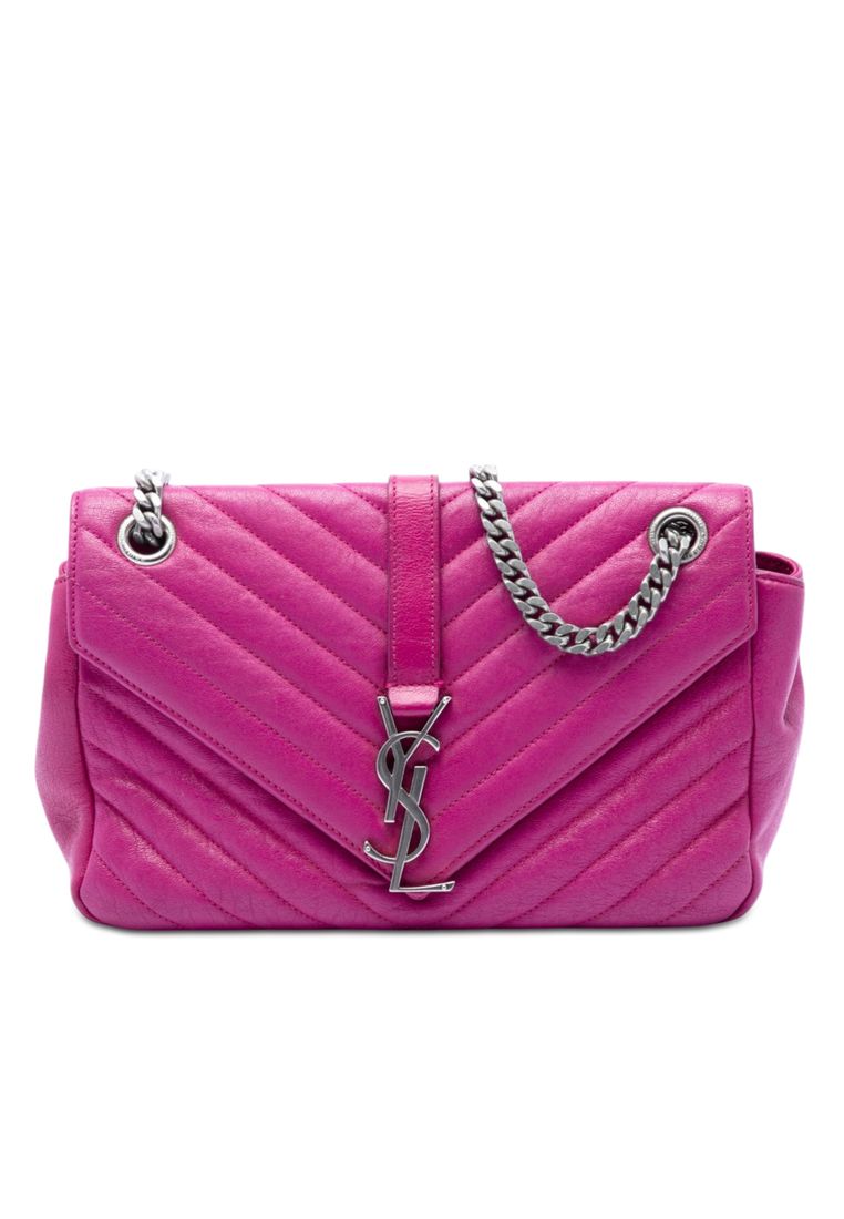 Pre-Loved Saint Laurent Medium Chevron Sheepskin Monogram College Shoulder Bag
