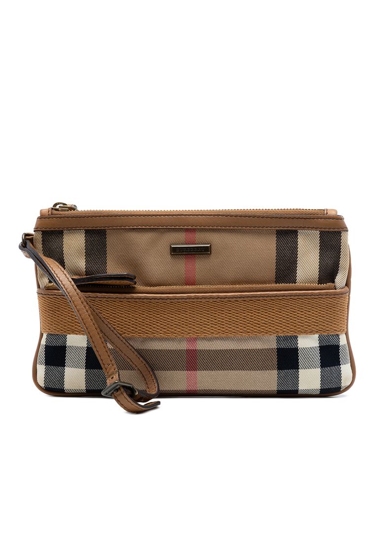 Pre-Loved Burberry House Check Canvas Wristlet Clutch