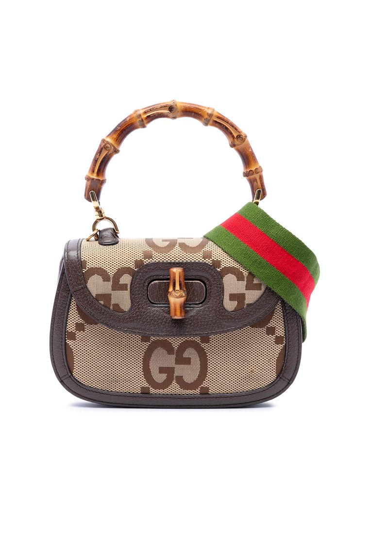 Pre-Loved Gucci Small Jumbo Gg Canvas Web Bamboo 1947 Top Handle Bag