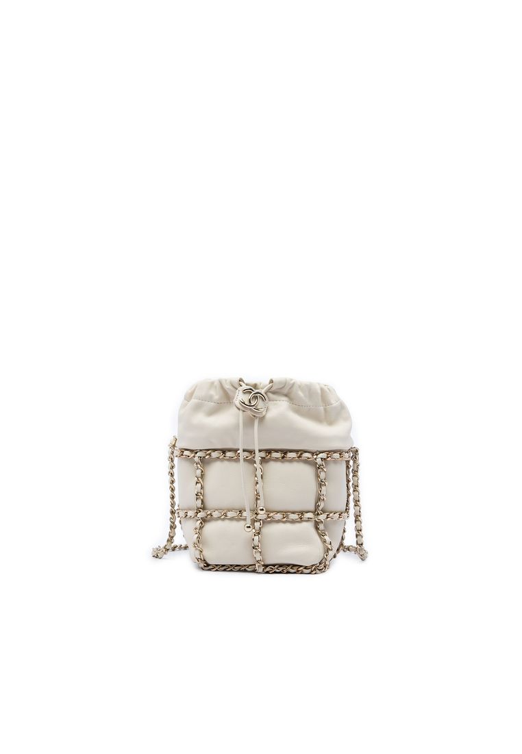 Pre-Loved Chanel Mini Lambskin Cc Chain Frame Drawstring Bucket Bag