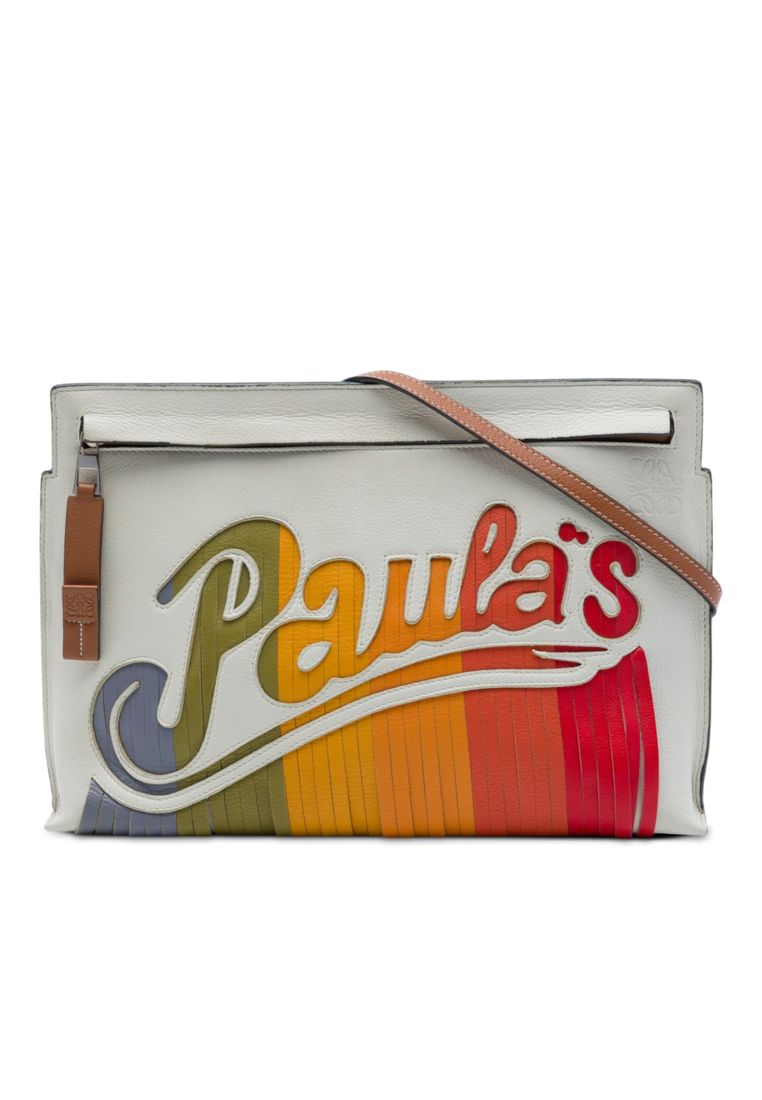 Pre-Loved Loewe Paulas Ibiza Leather Fringe T Pouch Crossbody