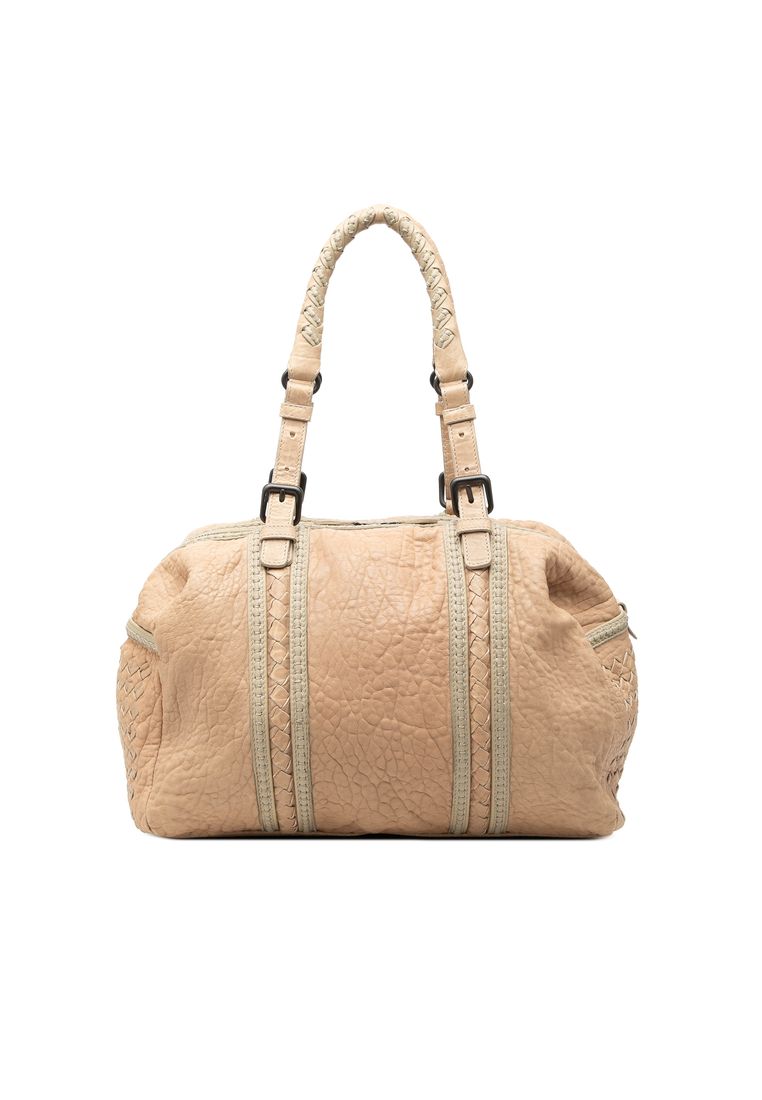 Pre-Loved Bottega Veneta Intrecciato Trimmed Pebbled Lambskin Top Handle Bag
