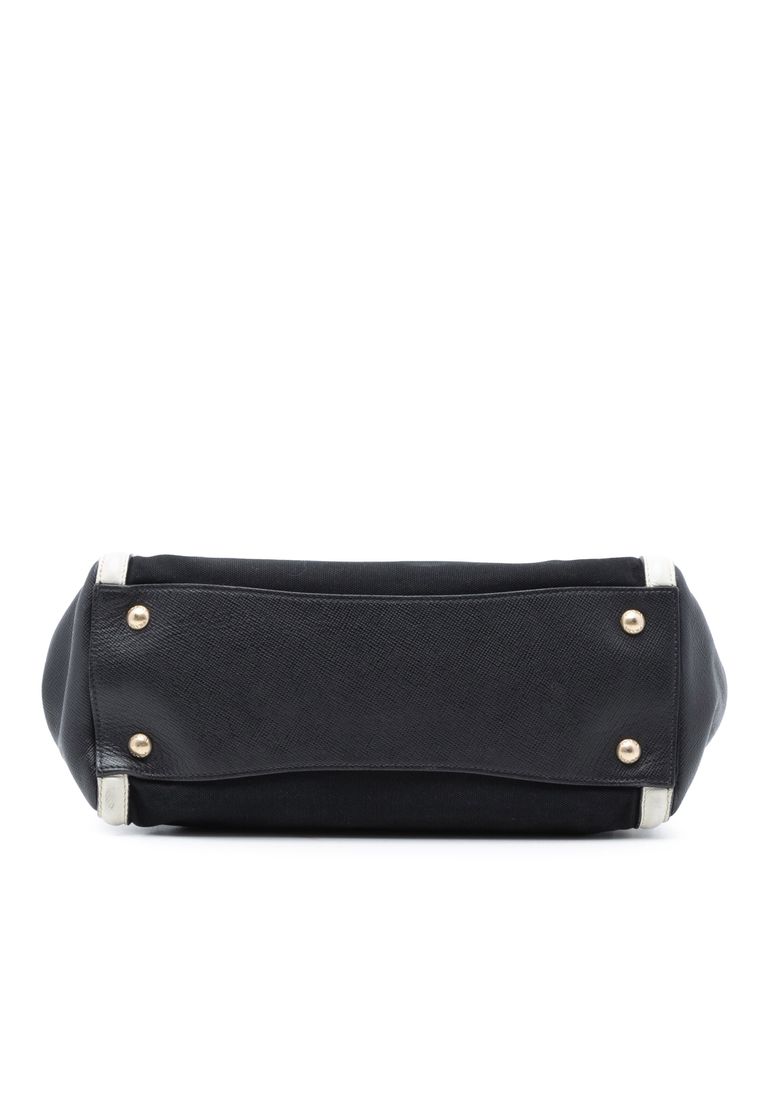 Pre-Loved Prada Bicolor Saffiano Cuir Trimmed Canvas Satchel