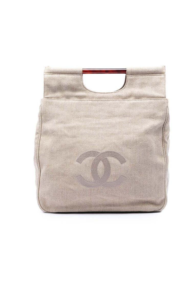 Pre-Loved Chanel Cc Canvas Tortoise Handle Tote