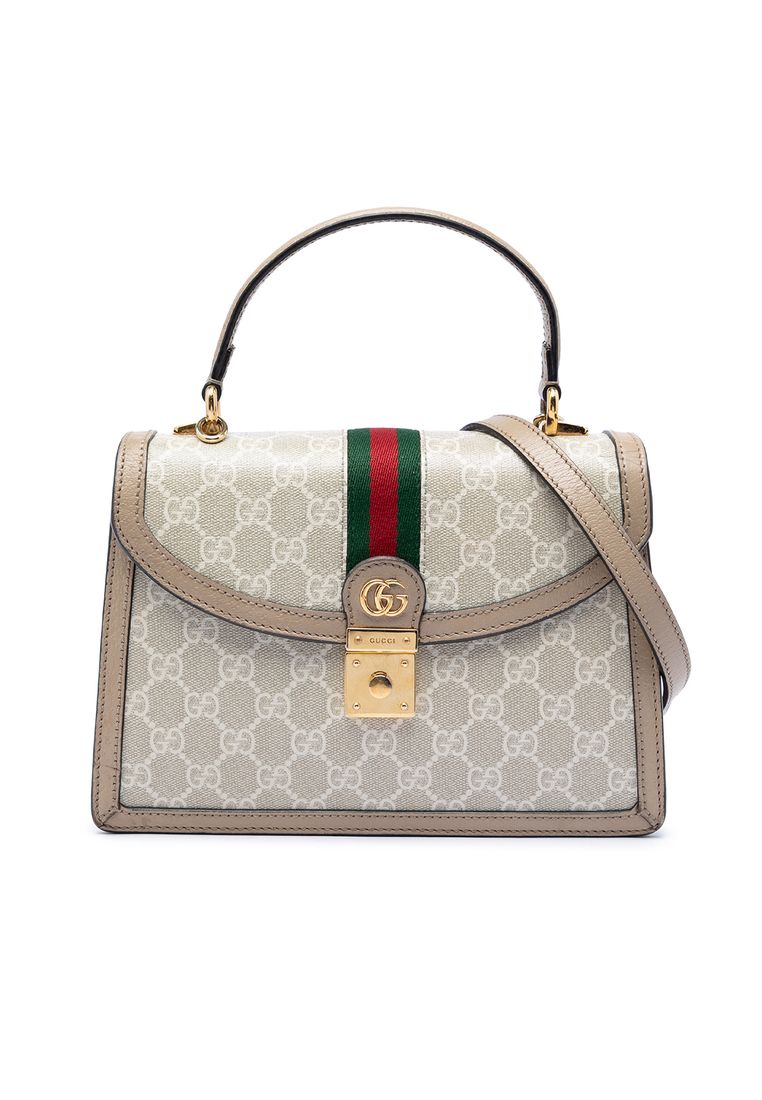 Pre-Loved Gucci Small Gg Canvas Web Ophidia Top Handle Flap