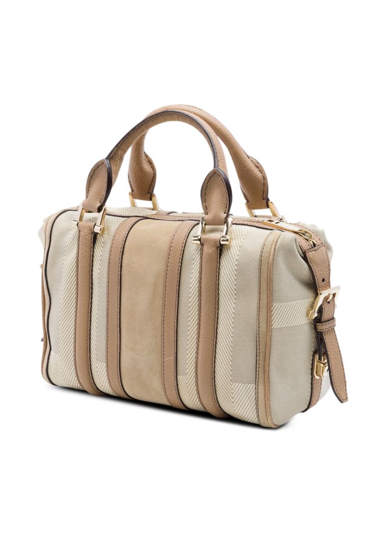 Pre-Loved Burberry Suede Trimmed Canvas Nevinson Bowling Bag