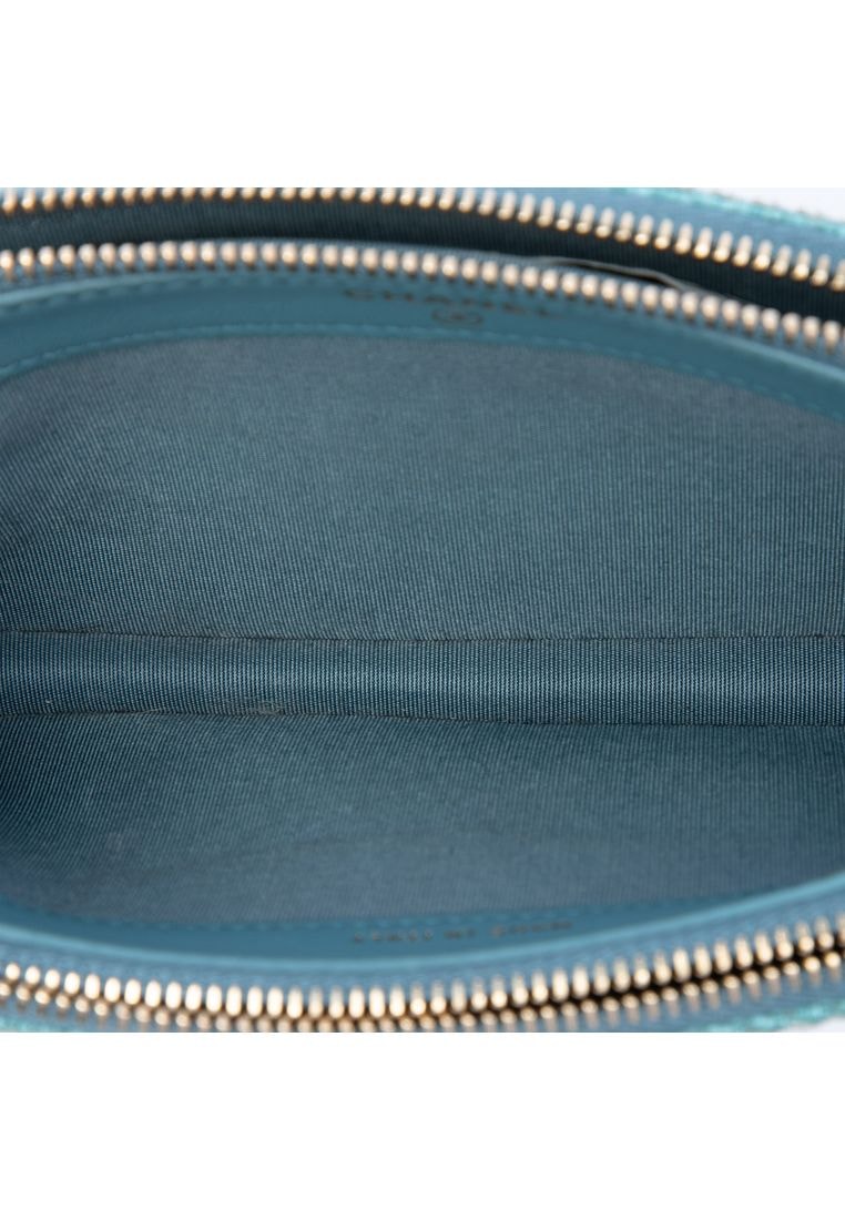 Pre-Loved Chanel Raffia Deauville Double Zip Clutch With Chain