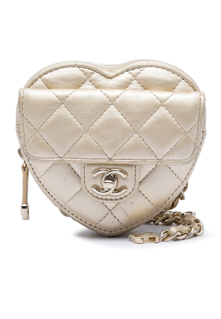 Pre-Loved Chanel Mini Metallic Lambskin Cc In Love Heart Belt Bag