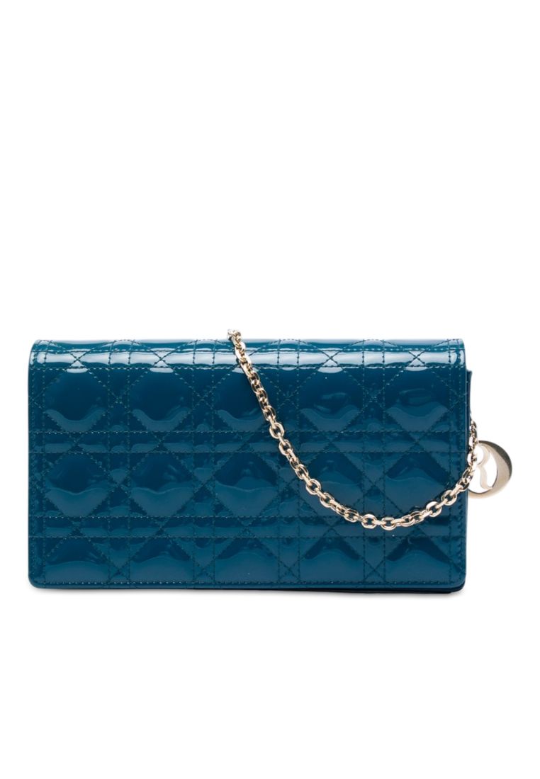 Pre-Loved Dior Patent Cannage Lady Dior Wallet On Chain