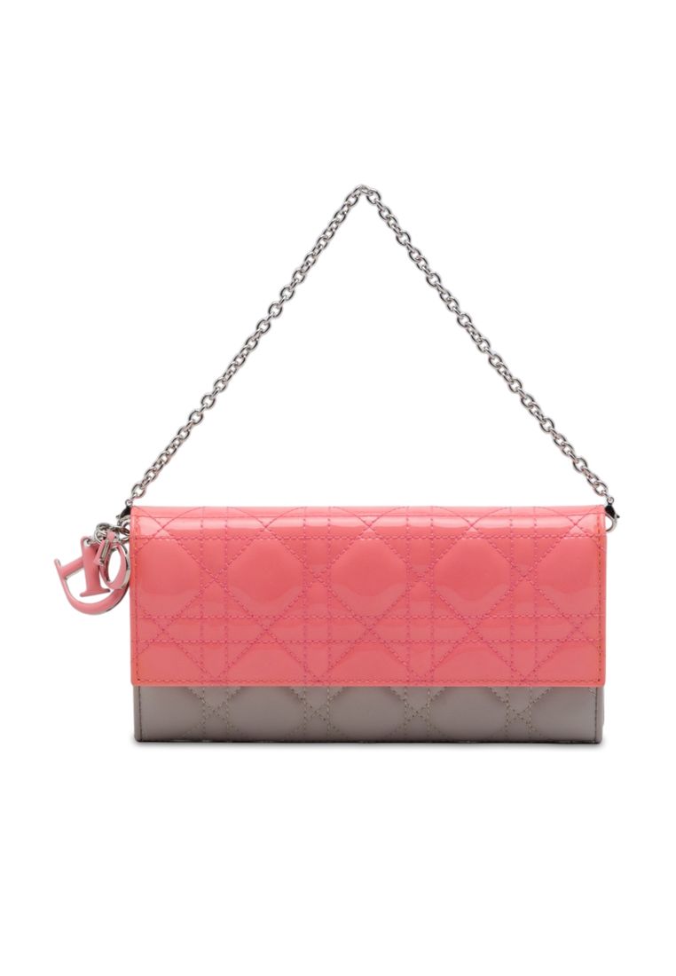 Pre-Loved Dior Bicolor Lambskin And Patent Cannage Lady Dior Wallet On Chain