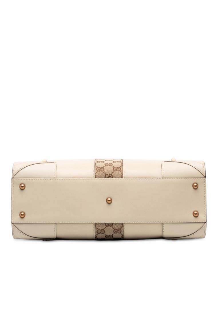 Pre-Loved Gucci Calfskin And Gg Canvas Nailhead Tote