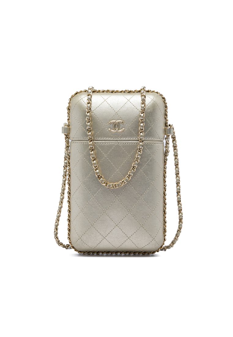 Pre-Loved Chanel Cc Quilted Metallic Lambskin Chain Around Phone Holder