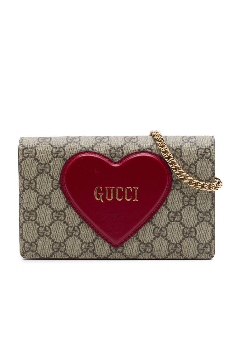 Pre-Loved Gucci Gg Supreme Heart Embellished Wallet On Chain