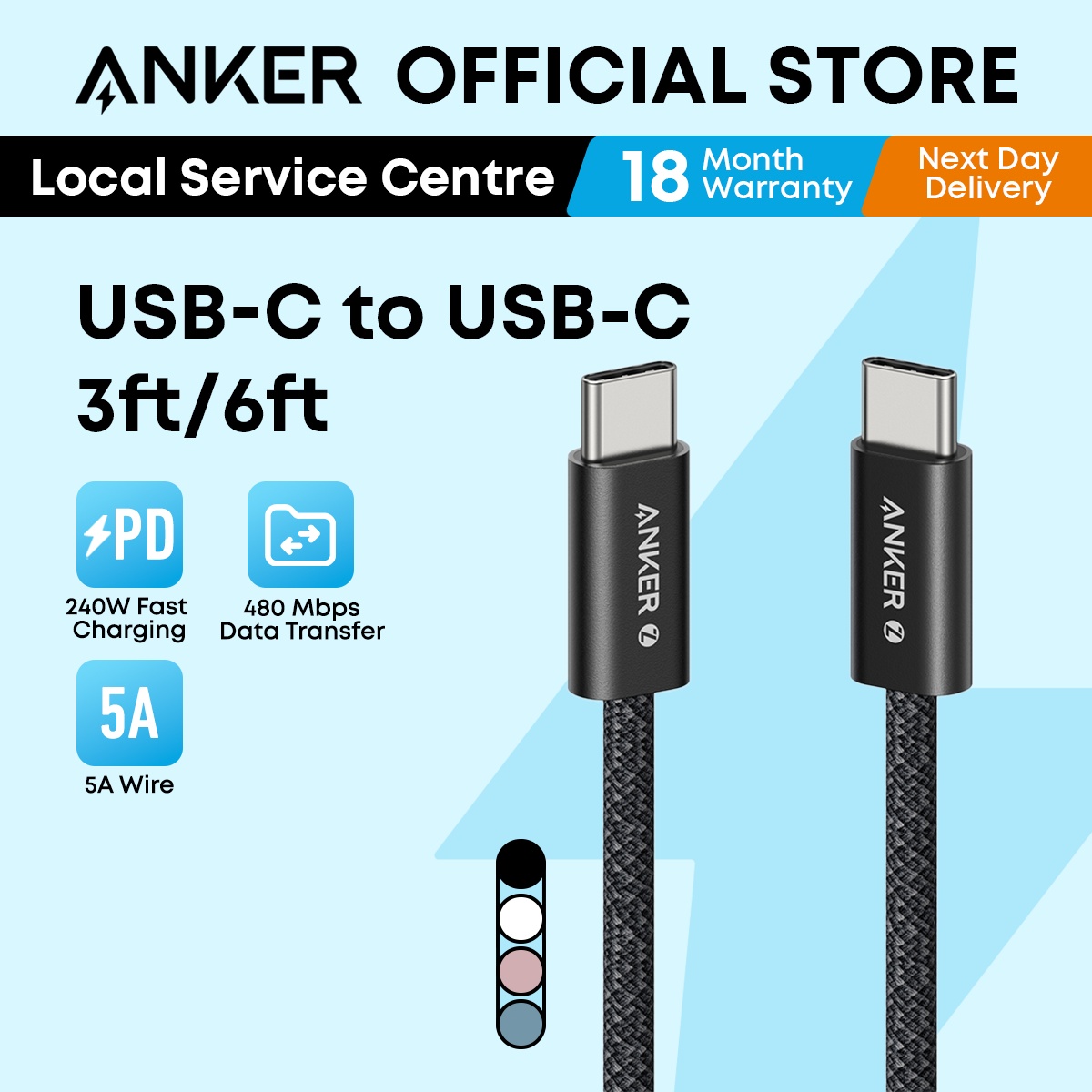 Anker USB-C to USB-C Fast Charging Cable 3ft/6ft