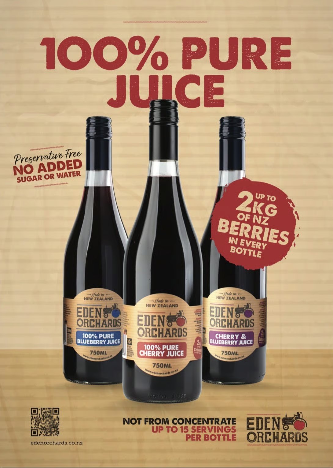 Eden Orchards 100% Pure New Zealand Fruit Juice 750ml