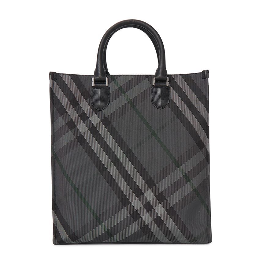 BURBERRY Men's Check Tote Bag, Charcoal Black (Model 8111253)