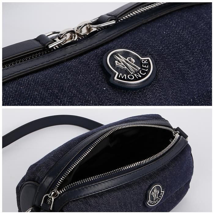 Moncler Patch Logo Denim Shoulder Bag, Dark Blue Women's