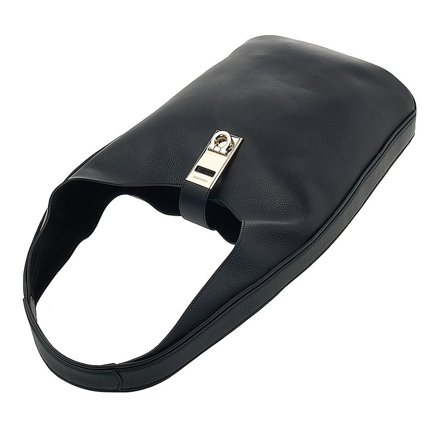 Salvatore Ferragamo Women's Gancini Hobo Shoulder Bag, Nero Vitello Black