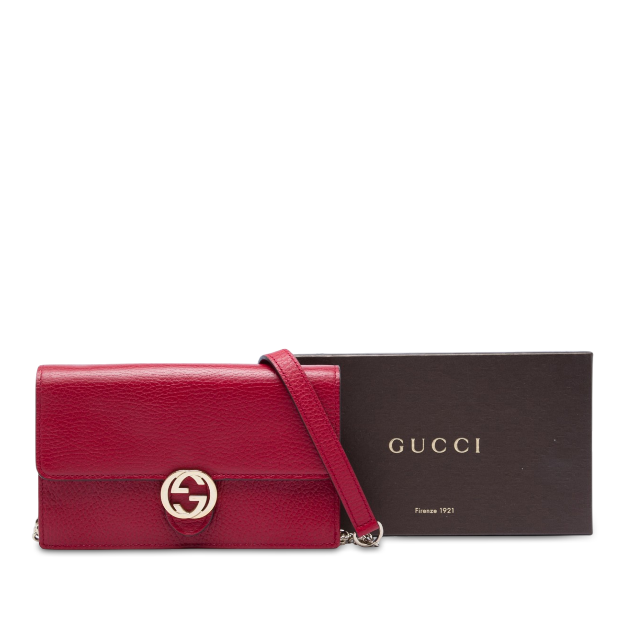 Gucci Dollar Calfskin Interlocking G Wallet On Chain, Red