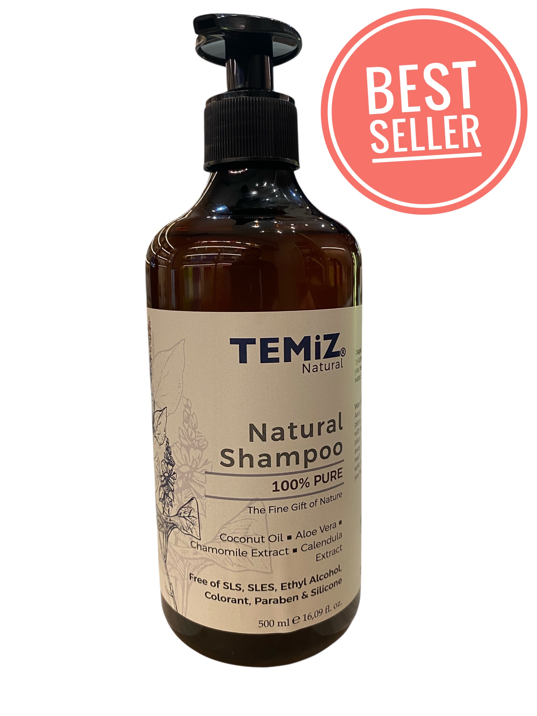 TEMIZ Natural Shampoo 500ml Sulphate-Free Daily Hair Cleanser