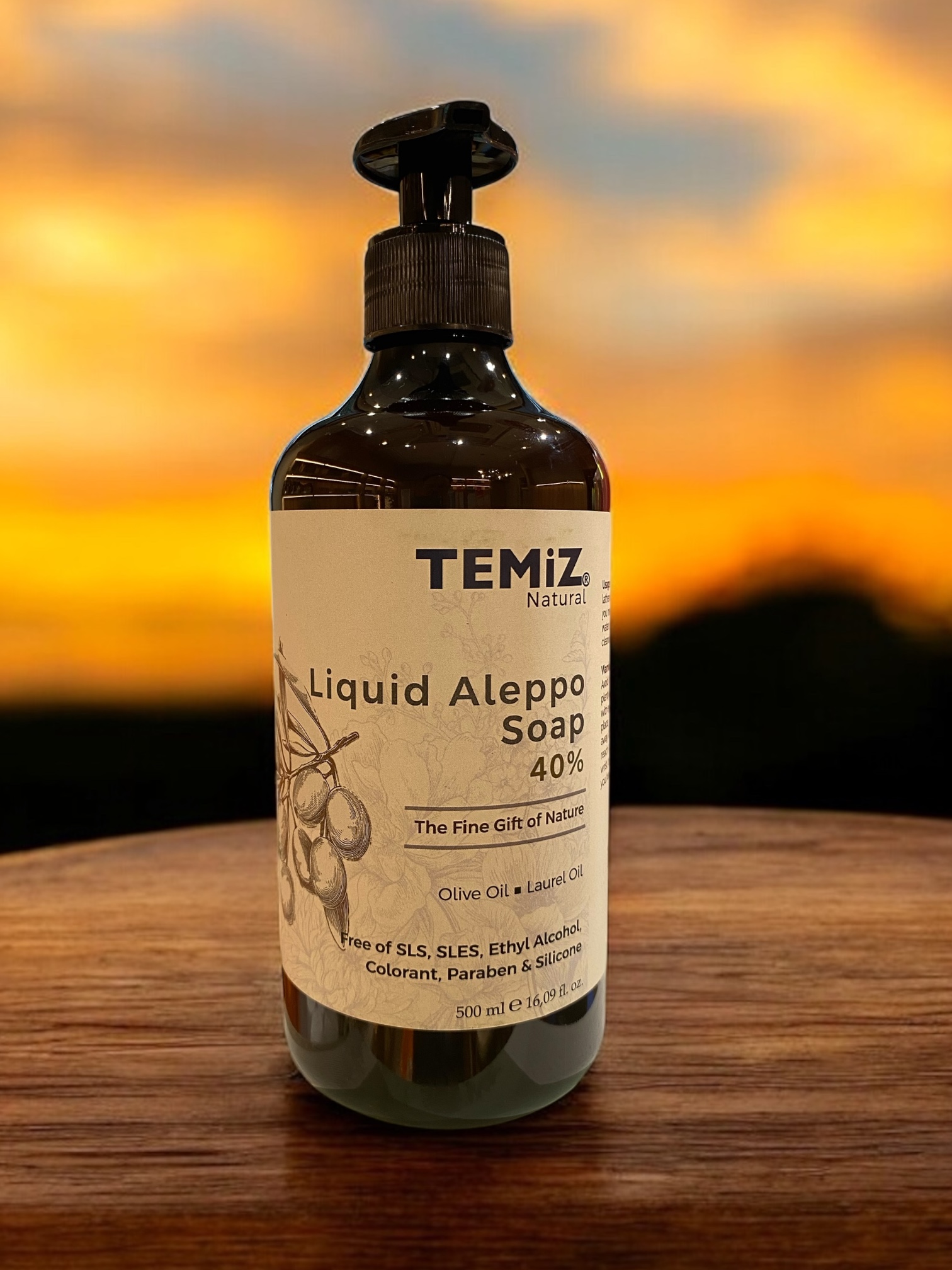 TEMiZ Natural Liquid Aleppo Soap 40% Laurel Oil 500ml