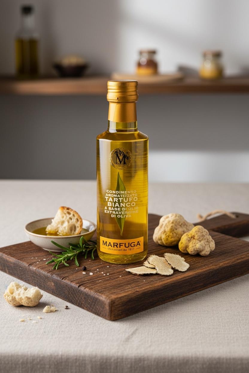 Front label view of Marfuga black truffle oil