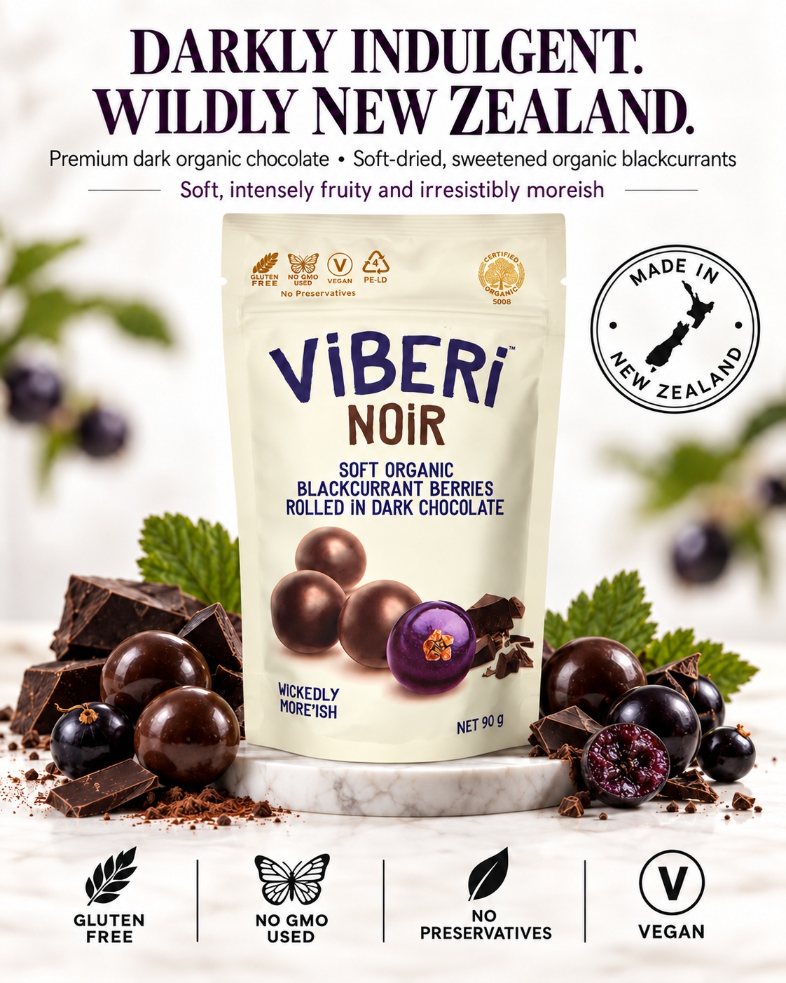 ViBERi Choco Balls 90g Organic Dark Chocolate Blackcurrants Snack – NOiR
