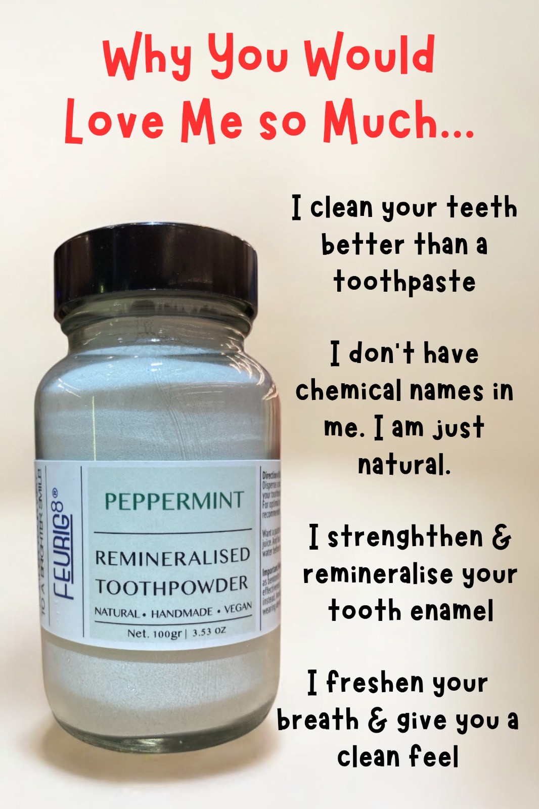 Feurig8 peppermint remineralised toothpowder jar