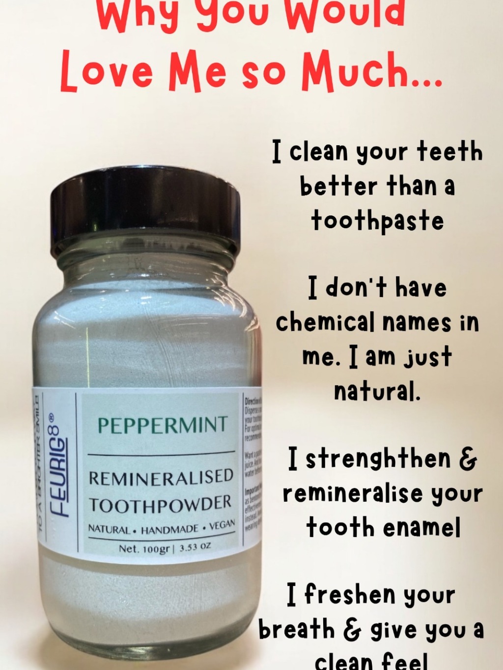 Feurig8 Peppermint Remineralised Toothpowder 100g