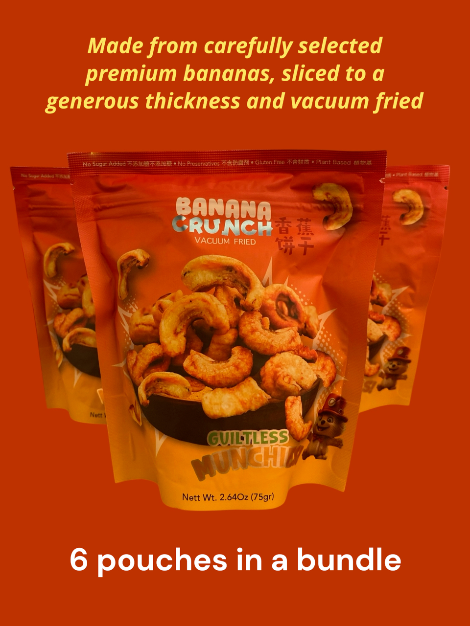 Guiltless Munchies! Banana Crunch Vacuum-Fried Banana Snack Bundle 6 x 75g