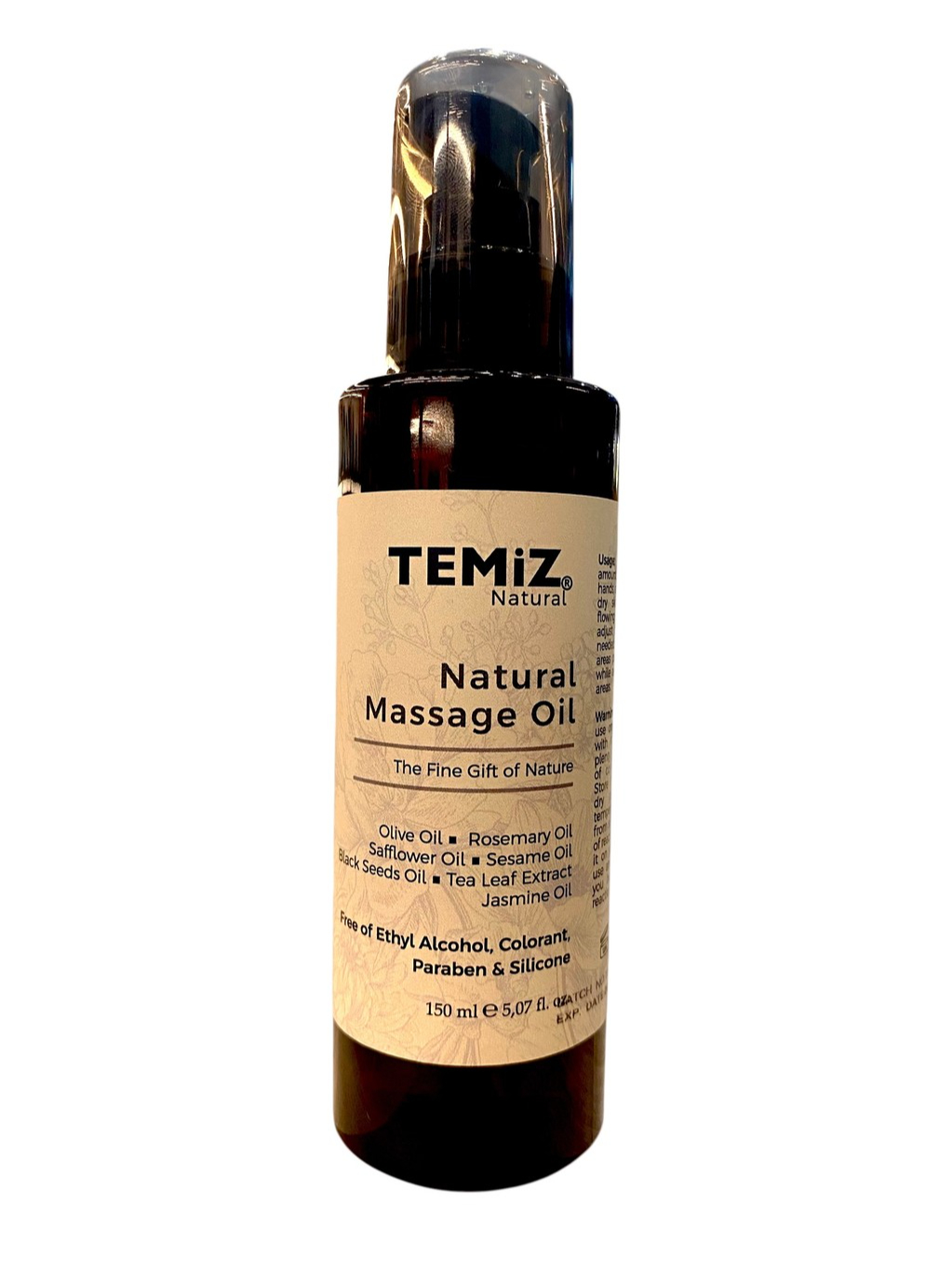 TEMiZ Natural Massage Oil 150ml with 7 Natural Oils