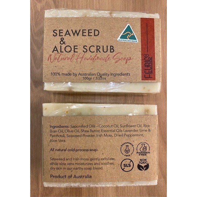Feurig8 Natural Handmade Soap Bar 100g Australian Made – Seaweed & Aloe Scrub