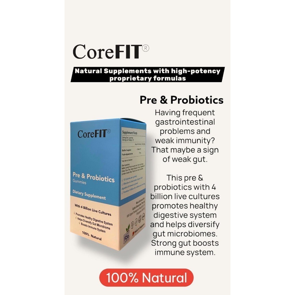 CoreFit Pre & Probiotics Gummies 4 Billion CFU for Digestive Support 60s