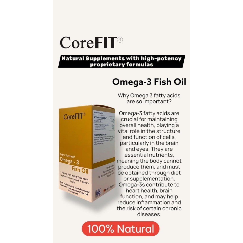 CoreFit Fish Oil 1000mg 200 Softgels 600mg Omega-3 400mg EPA 200mg DHA