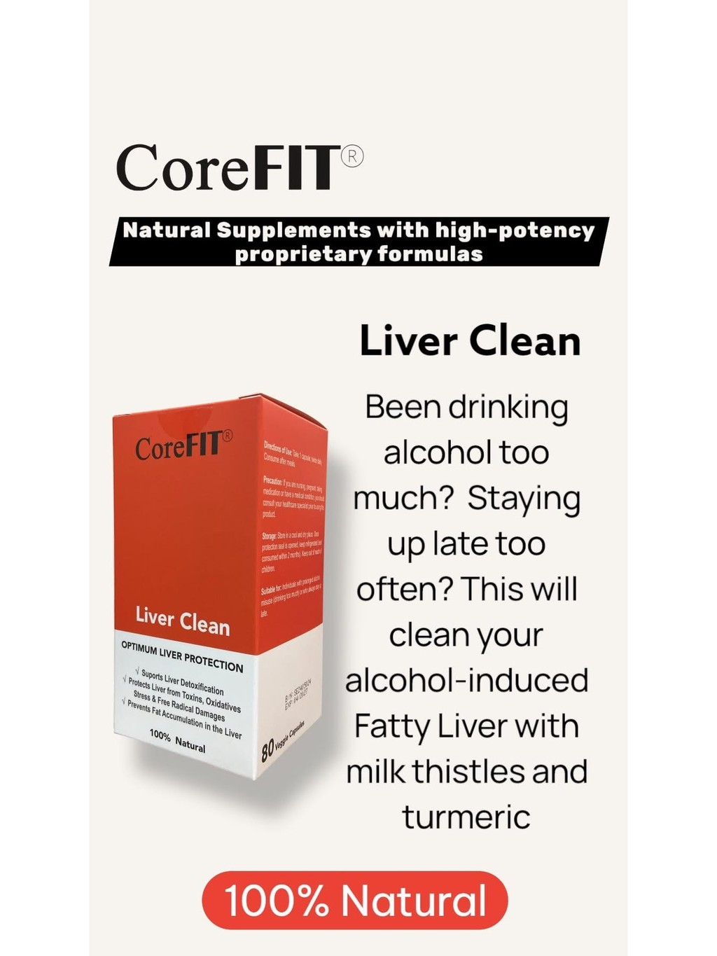 CoreFit Liver Clean 80 Capsules - Milk Thistle 300mg, Turmeric & L-Glutathione