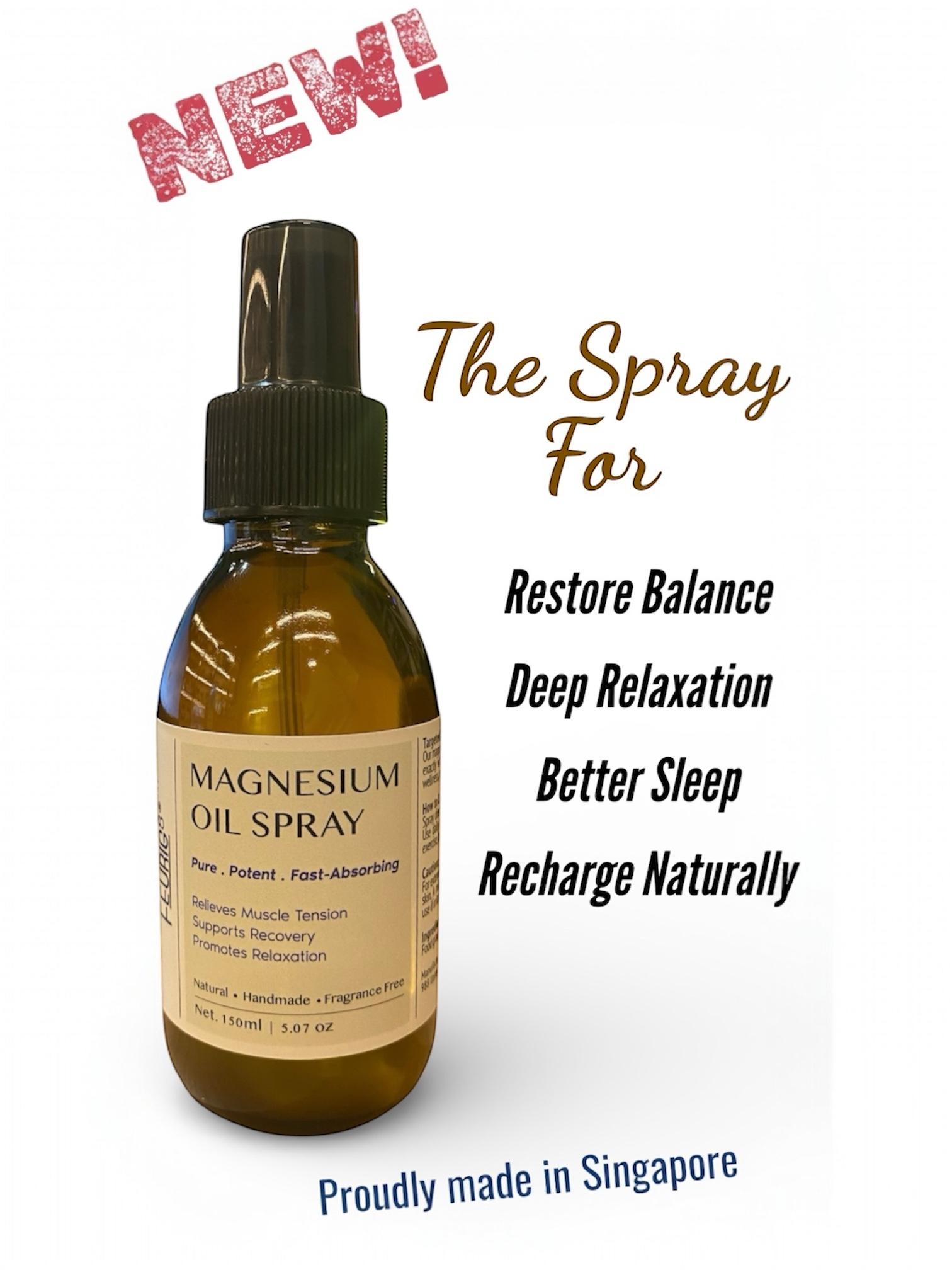 Feurig8 Magnesium Oil Spray for your deep relaxation, muscle cramp prevention/recovery, better sleep, restore balance and natural recharge. Made in Singapore.