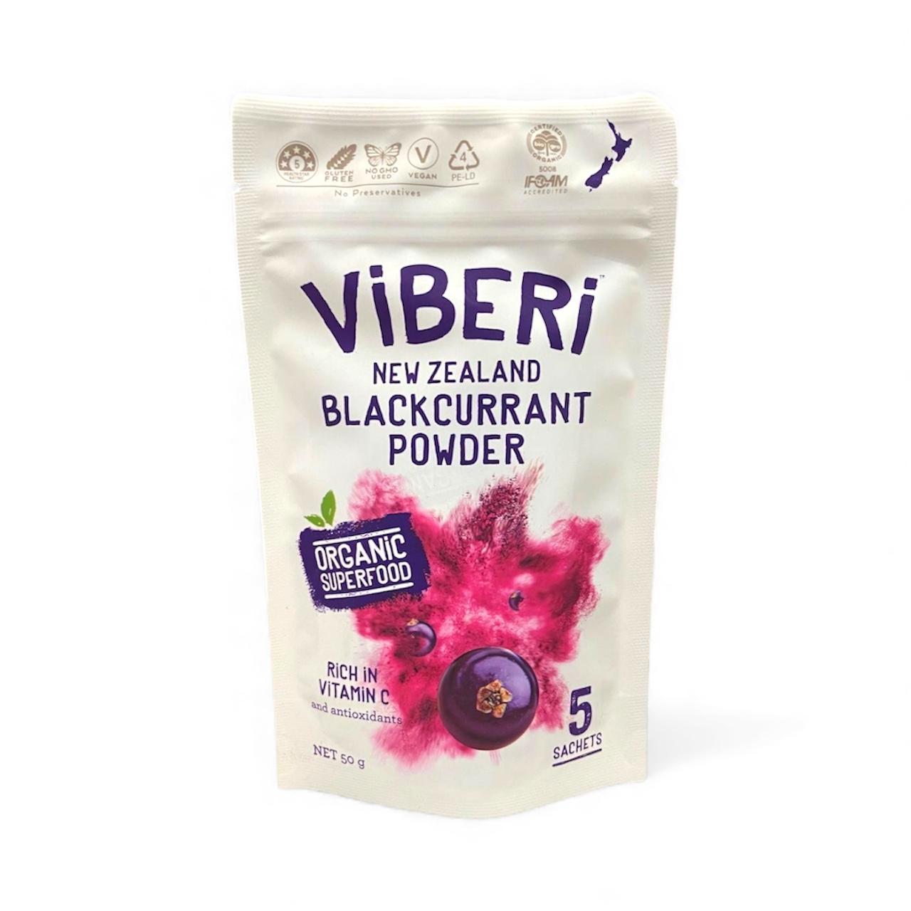 ViBERi New Zealand Organic Blackcurrant Powder 5 x 10g Sachets.