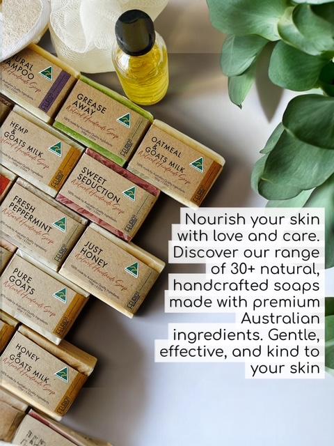 FEURIG8 Natural Handmade Soap Bars 100gr. Cleansing, Moisturising and Nourishing. Made in Australia by a passionate soapmaker artisan, with Australia's high quality natural ingredients (goat milk, honey, mineral clays and pure essential oil