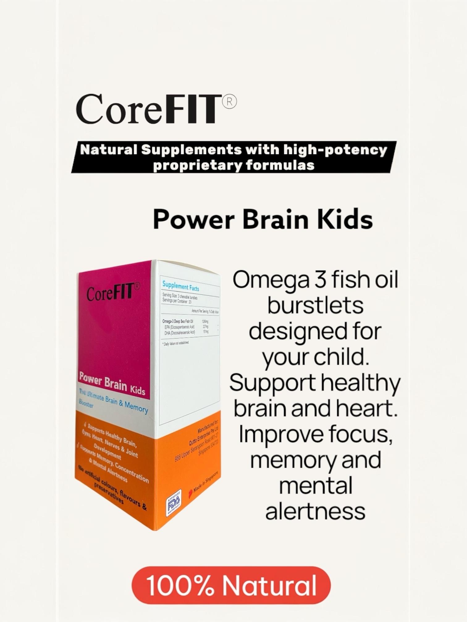 CoreFit Power Brain Kids. 60 burstlets. The Ultimate Omega-3 Deep Sea Fish Oil for Your Child's Development
