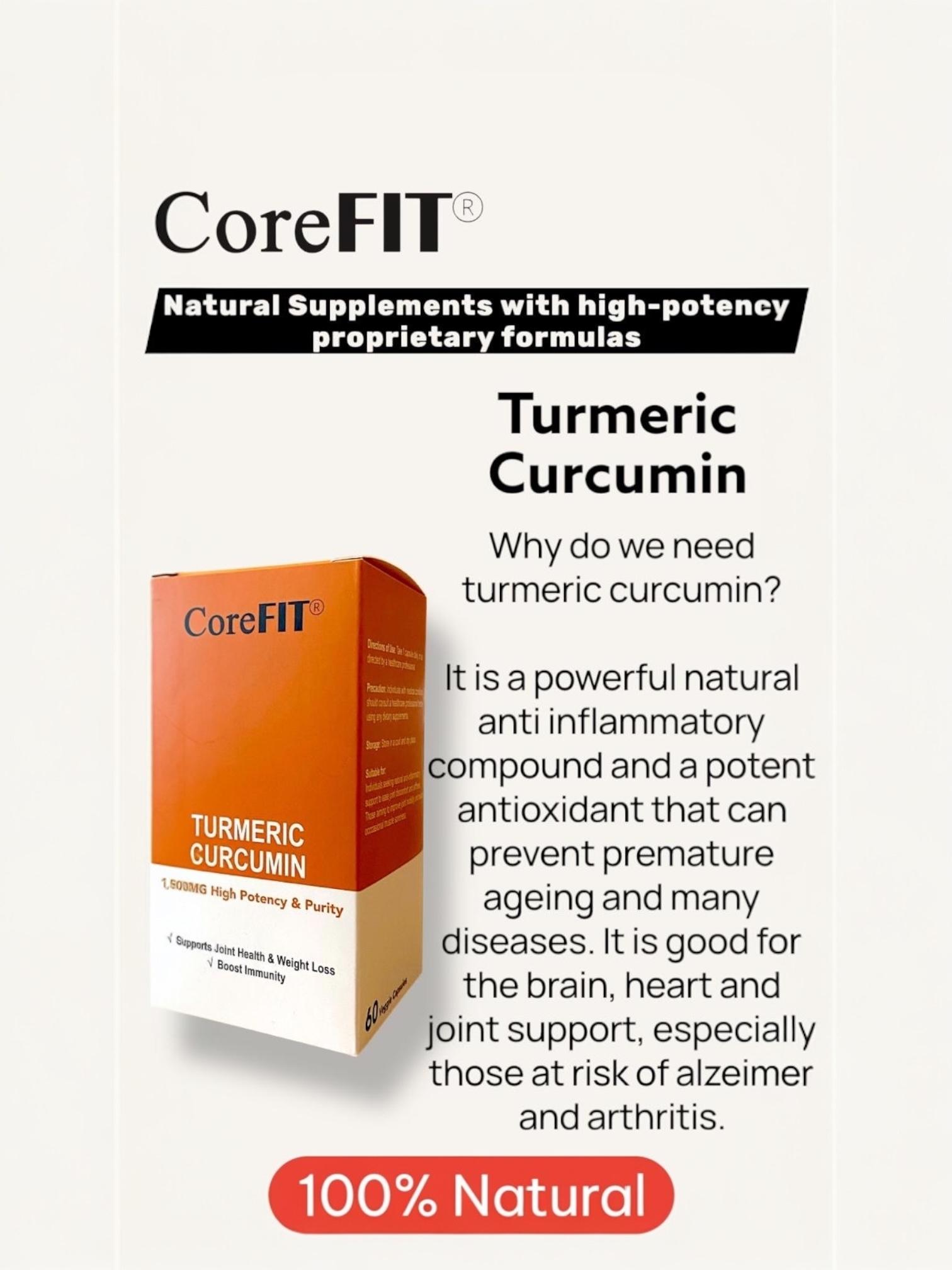 CoreFit Turmeric Curcumin (Boost Immunity, Joints Health and Weight Loss) 1,500mg. High Potency High Purity. 100% Natural. 60 capsules.
