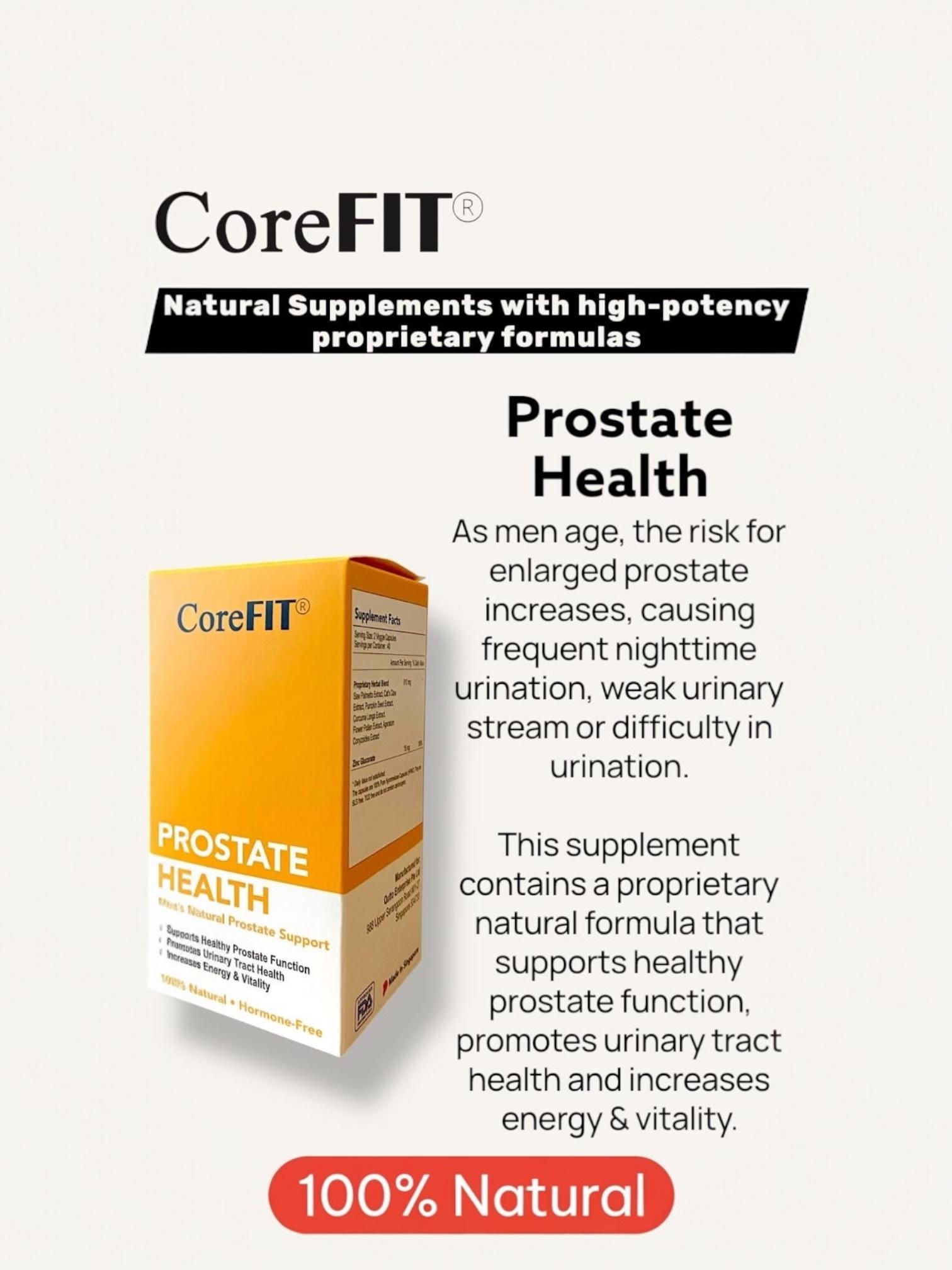 CoreFit Prostate Health (to promote healthy prostate function for Men above 40). 100% Natural and Hormone Free. 80 Capsules