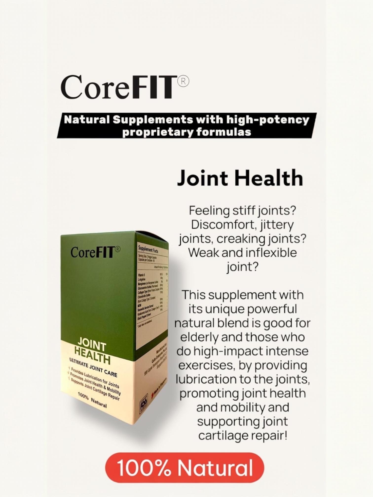 CoreFit Joint Health (For elderly and young people who do high-impact sports/ exercise). 100% Natural. 80 Capsules.