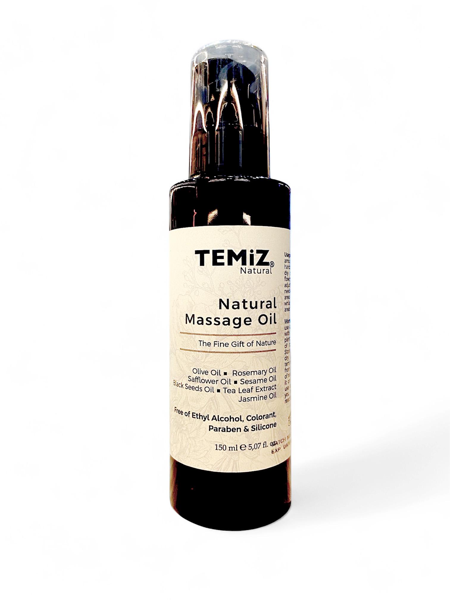 TEMiZ Natural Massage Oil 150ml (A Deep Blend of Six Natural Oils). Relieve sore and aching muscle tensions while moisturising and nourishing the skin leaving it feeling soft and supple, with a captivating calming scent that promotes emotio