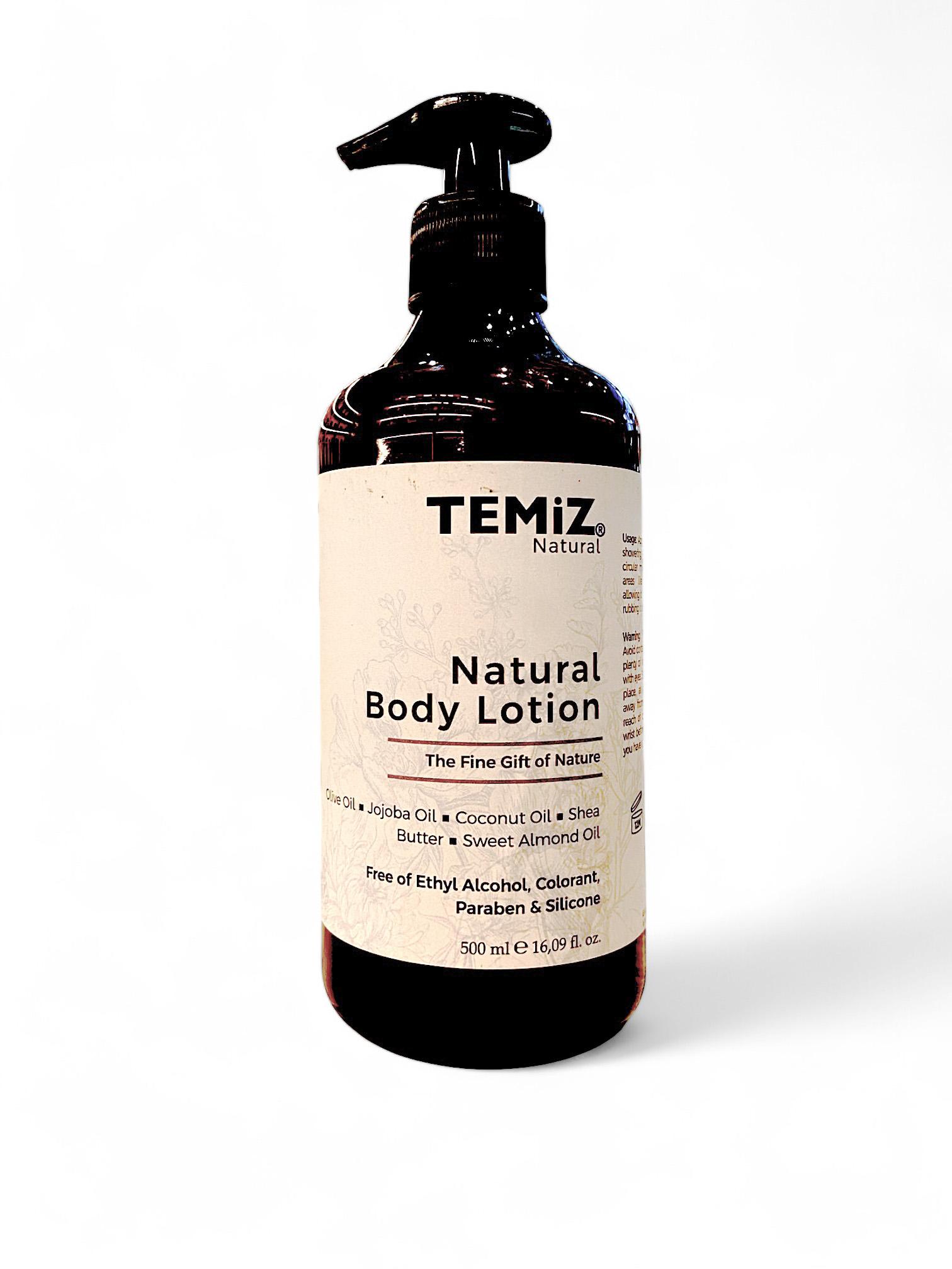 TEMiZ Natural Body Lotion 500ml (Quality Shea Butter & 4 Natural Oils) - Hydrates/Moisturises, Softens and Glows Your Skin Naturally. No Paraben, Colorant, Ethyl Alcohol and Silicone.