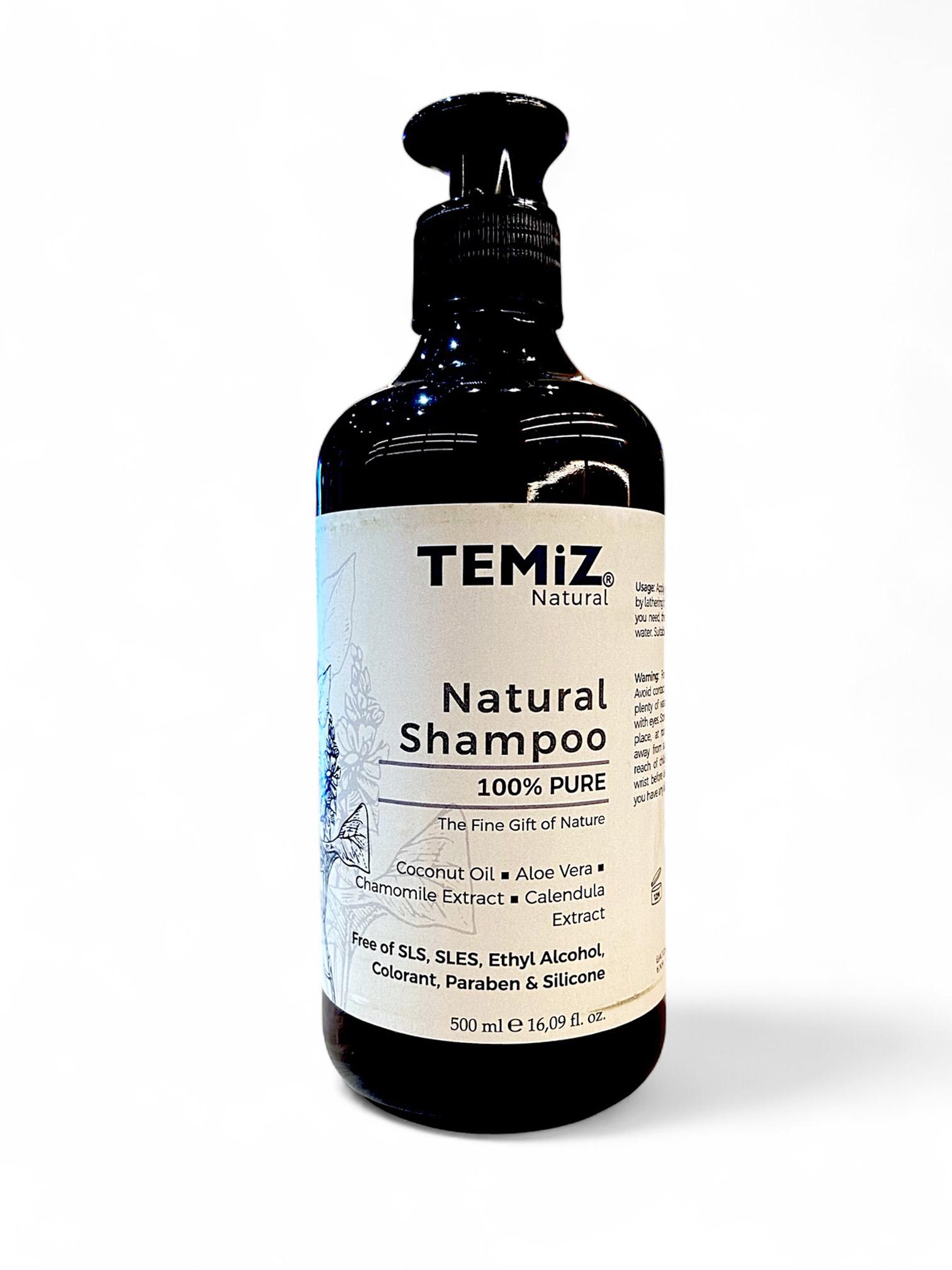 TEMiZ Natural Shampoo without harsh chemicals (No SLS/SLES, Parabens, Silicone, Colorant and Ethyl Alcohol). Cleans and promotes healthy scalp. Moisturises and nourishes hair, adding shine and glow to your crown