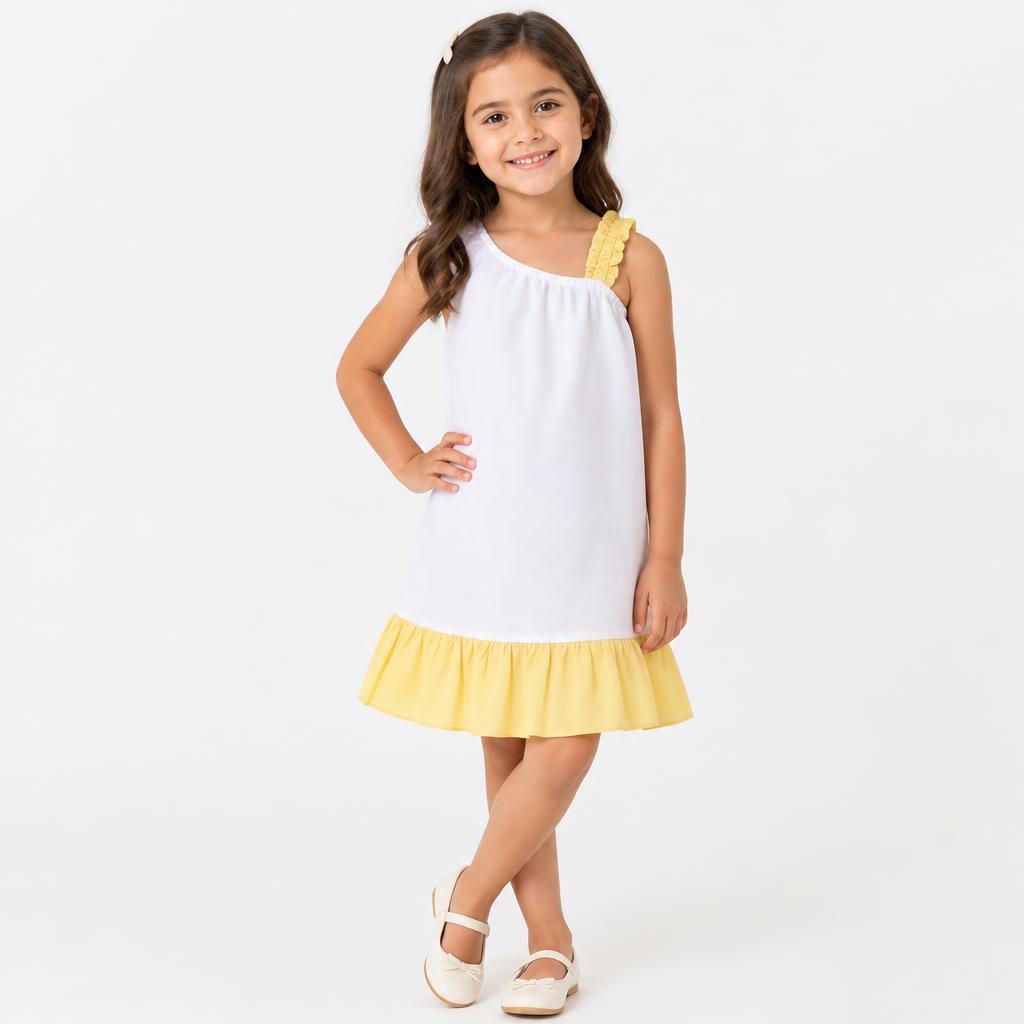 Mish Organic Girls White Organic Poplin Dress suitable for 6 months-5 years age – 1-2 Years